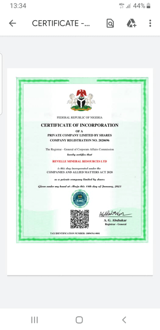 CAC Incorporation & TIN Document