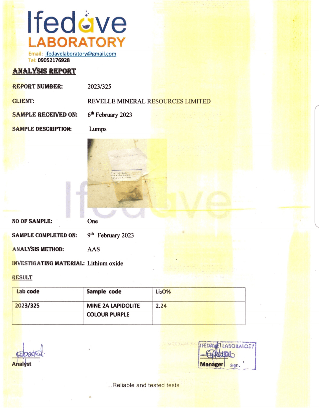 Nigeria Laboratory Analysis (Pit 2A Purple)