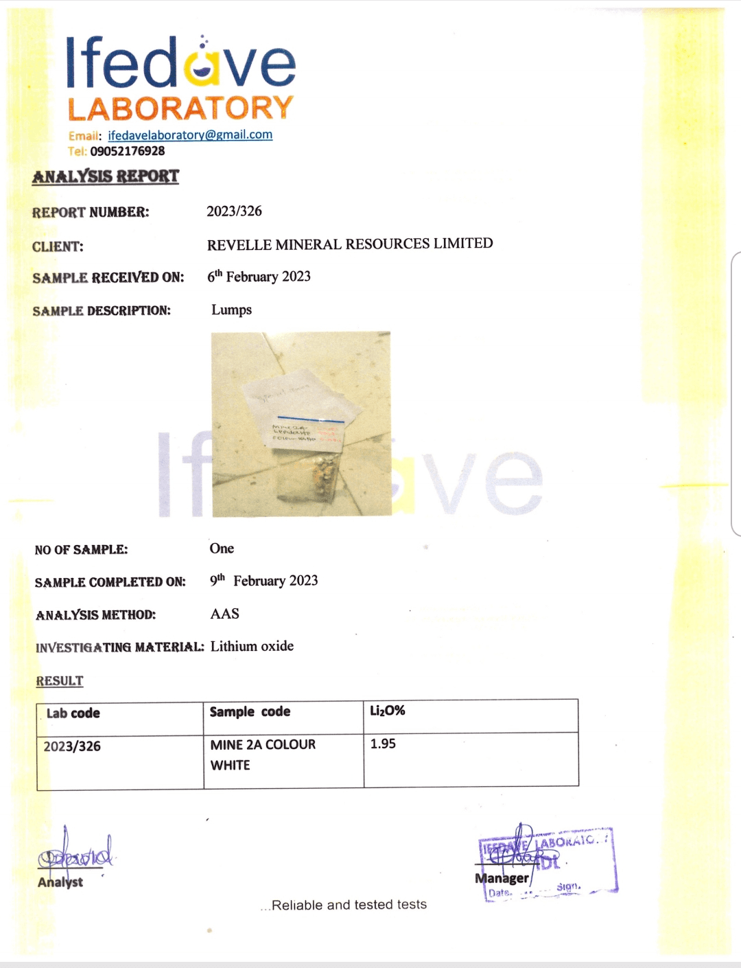 Nigeria Laboratory Analysis (Pit 2A White)