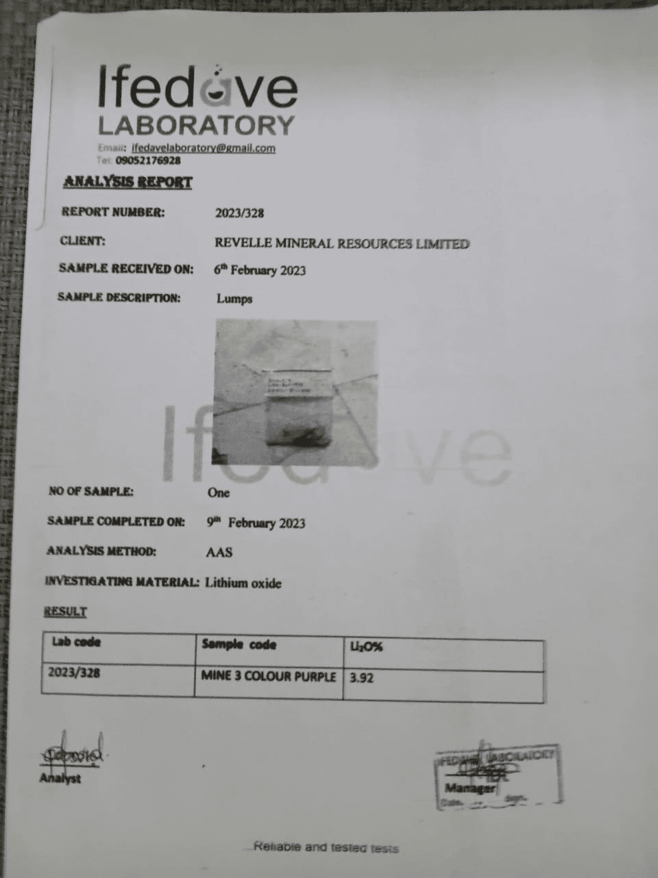 Nigeria Laboratory Analysis (Pit 3)